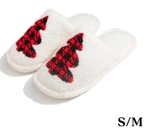 Plush Plaid Christmas Tree Slide On Slippers