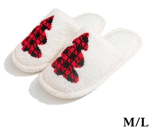 Plush Plaid Christmas Tree Slide On Slippers