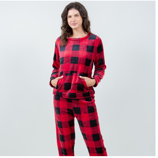 Super Soft Fleece Plaid Pajama Set L/XL