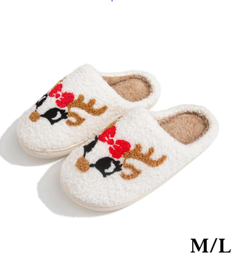 Plush Reindeer Slide On Slippers