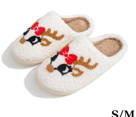 Plush Reindeer Slide On Slippers