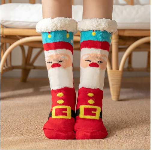 Red Santa Christmas Sherpa Socks