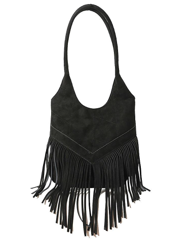 Vegan Suede Tassel Fringe Tote Bag Featuring Chevron Stitched Detail